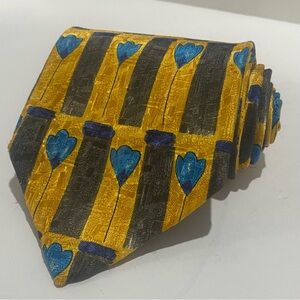 Ermenegildo Zegna 100% Silk Tie Italy Gold Gray Blue Heart Flower Abstract READ